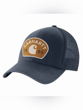 NWT Carhartt 1889 Patch SnapBack Meshback Trucker Hat Cap One Size Blue Canvas